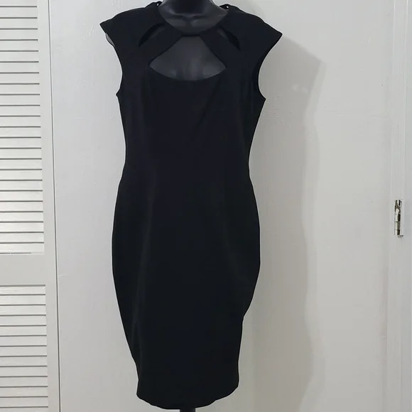 SZ 10 Cache Black Sleeveless Cut-Out Tailored Stretchy Dress - Picture 5 of 16